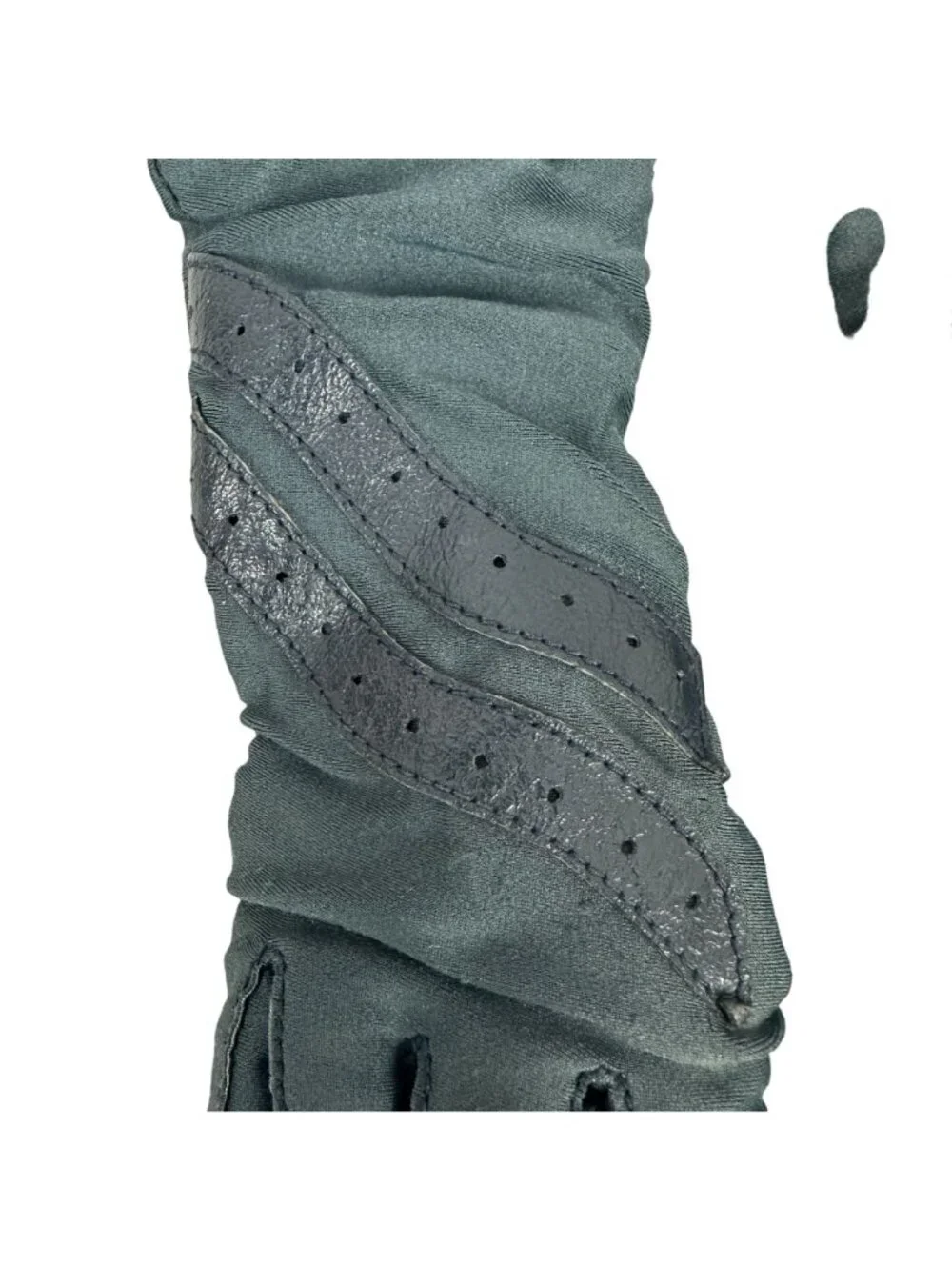 Vintage Black Nylon & Leather Gloves Womens One Size Winter Warm Detail Design